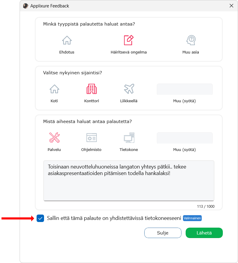 Vapaasti valittava suostumus vastaukselle