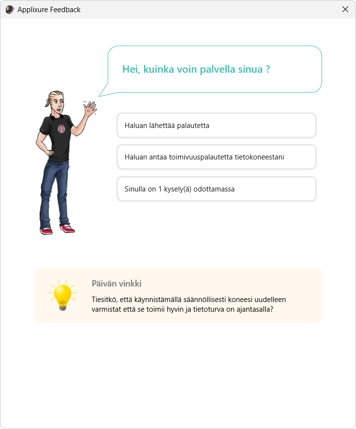 Feedback Client kotinäkymä