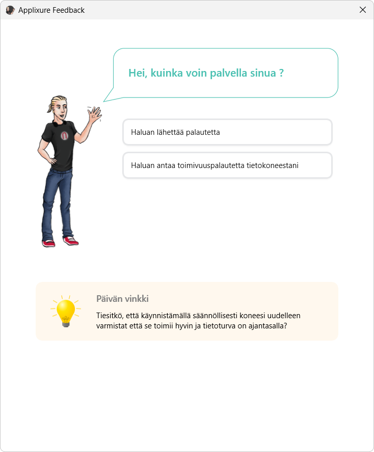Feedback Client kotinäkymä