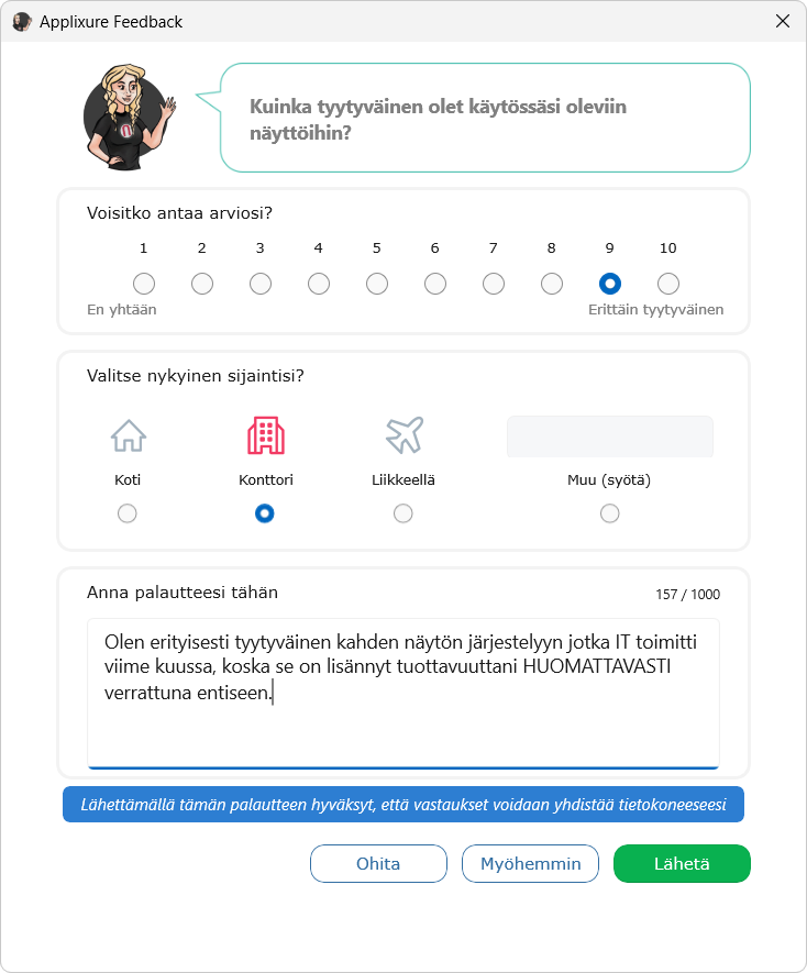 Muiden kyselyiden näkymä Feedback sovelluksessa