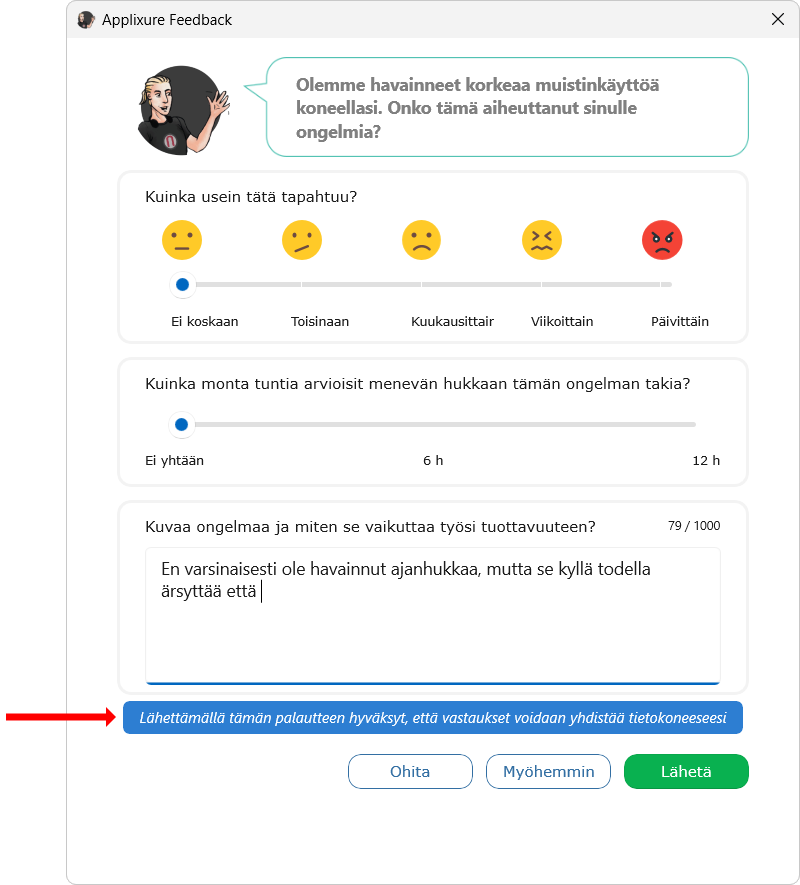 Edellytetty suostumus vastaukselle