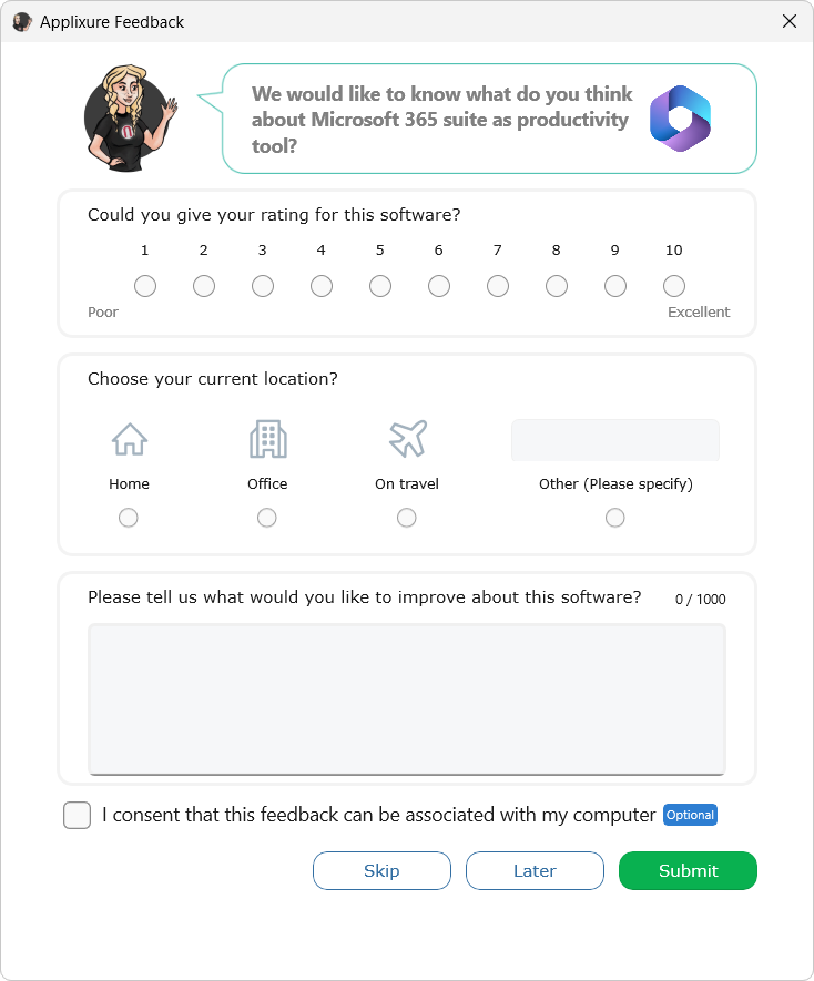 Software survey screen in Client