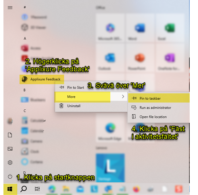 Fäst Feedback Client i aktivitetsfältet