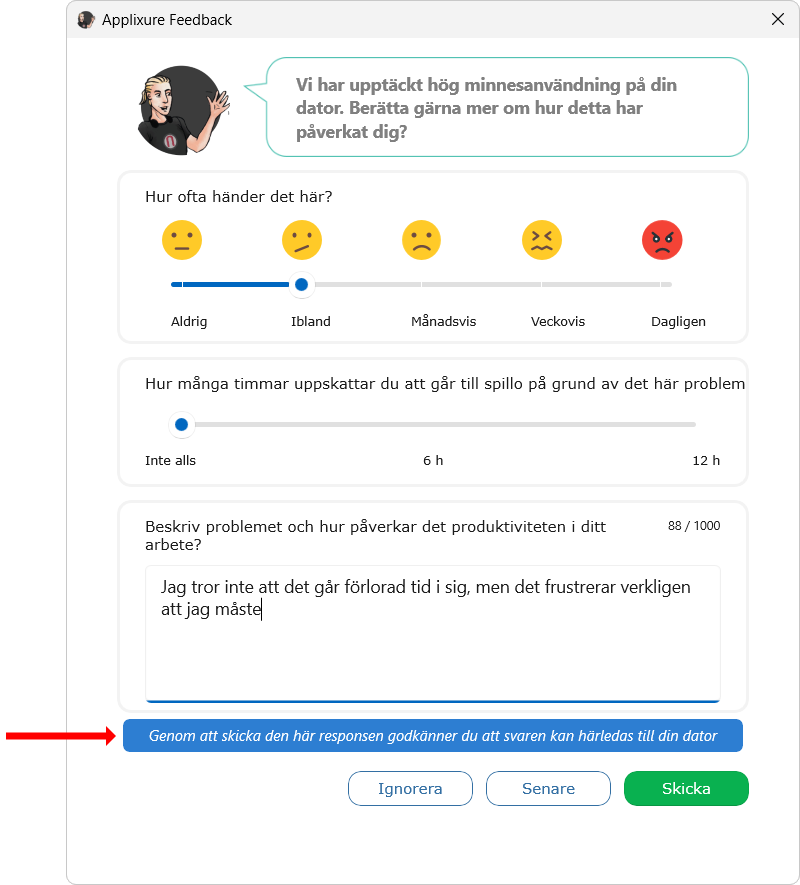Respons som kräver samtycke till svar